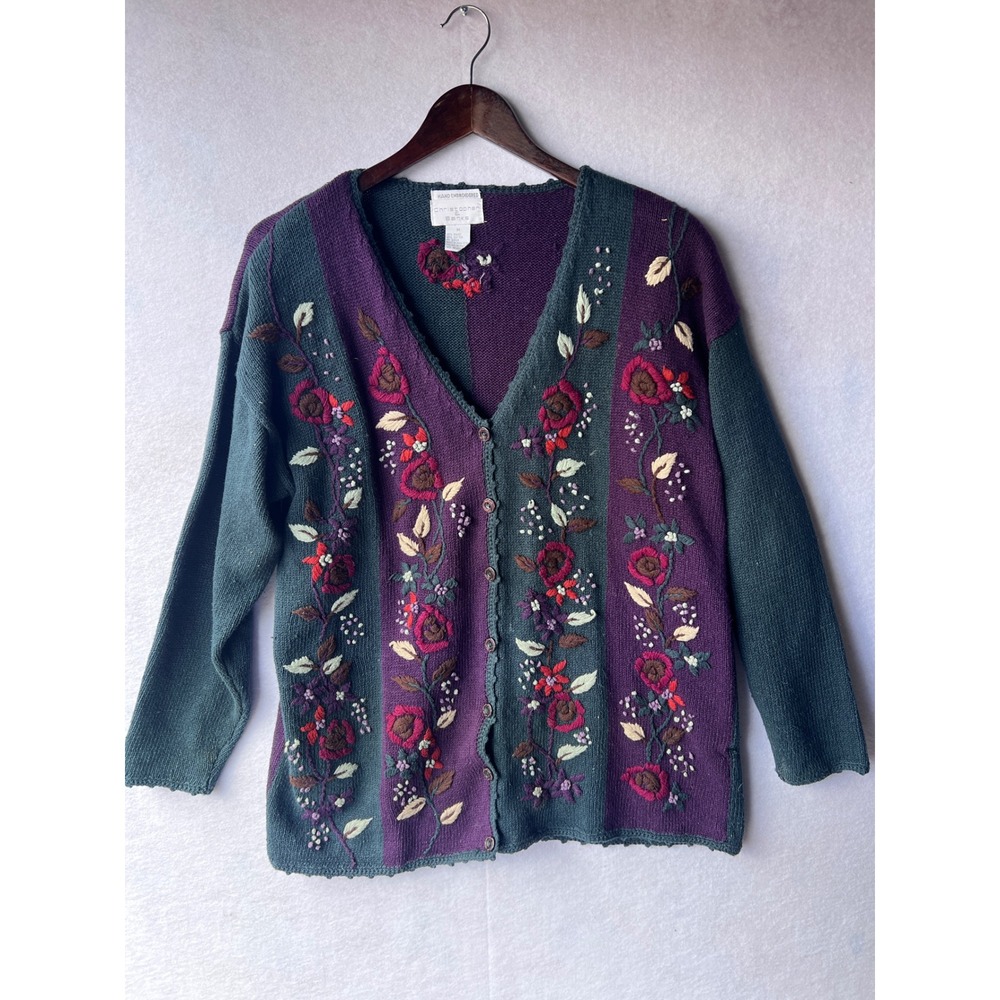 Hand Embroidered Floral Cardigan Phoebe Buffay Lagenlook Grandpacore M